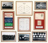 An autographed framed display of the England v Hungary 1953 match at Wembley [celebrating its 60th