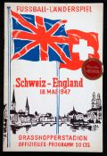 Switzerland v England international programme 18th May 1947, played at the Grasshopperstadion,