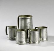 A fine collection of 5 pewter, glass-bottomed tankard trophies awarded to Arthur Hugh Sartoris (