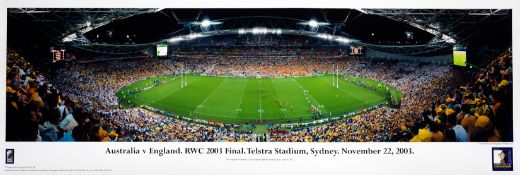 An unpublished panoramic photographic print by Phil Gray of the 2003 Rugby World Cup final England v