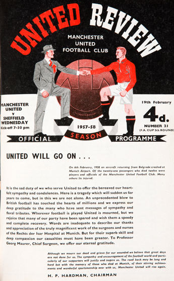 A collection of bound volumes of Manchester United home programmes, an unbroken run of 36 seasons