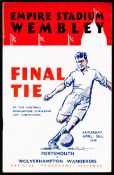 F.A. Cup final programme Portsmouth v Wolverhampton Wanderers 29th April 1939