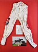 A signed pair of A.P. McCoy jockey breeches, signed in black marker pen and inscribed BEST WISHES,