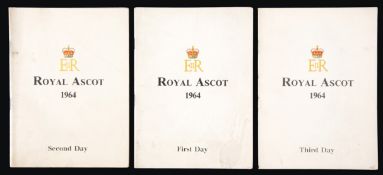 Three 1964 Royal Ascot racecards including the scarce issue for the abandoned third day due to