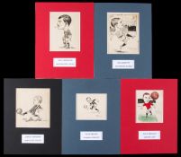 A group of five Edwardian caricatures of footballers, BOB CROMPTON (BLACKBURN ROVERS), BILLY
