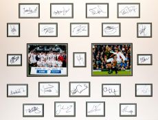 An autographed framed display of the England rugby team from the 2003 Grand Slam season, centrally