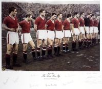 A David Cottam limited edition print "The Last Line Up", of the Manchester United team line up prior