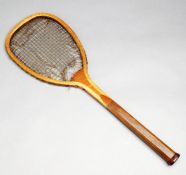 A F. H. Ayres Ltd. of London "Champion" transitional flat top racquet circa 1888, ash frame,