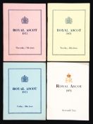 A set of four Royal Ascot racecards for 1971, three being Royal Box editions, the second day being
