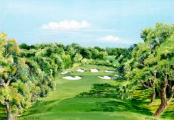 Bill Waugh (contemporary) THE SIXTH HOLE, VALDERRAMA signed & titled, watercolour, 24 by 34cm., 9