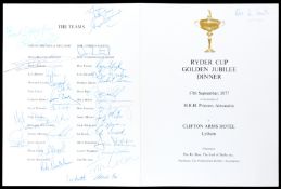 A signed 1977 Ryder Cup Dinner menu, held at the Clifton Arms Hotel, Lytham, 17th September,