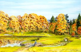 Bill Waugh (contemporary) THE FOURTH GREEN, BALTUSROL G.C. signed & titled, additionally signed by