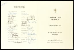 A signed 1981 Ryder Cup dinner menu, held at the Selsdon Park Hotel, Sanderstead, 20th September
