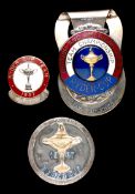 Three Ryder Cup competitor’s badges issued to the British golfer Max Faulkner, a 1947 pin for