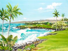 Bill Waugh (contemporary) THE THIRD HOLE, MAUNA KEA signed & titled, additionally signed by the golf