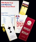 Ryder Cup ephemera, 1969, draw sheet; 1971, an official scorecard, a season ticket book and a