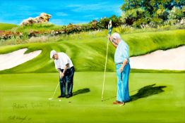 Bill Waugh (contemporary) JAIME ORTIZ-PATIÑO & ROBERT TRENT JONES PUTTING ON THE 14th GREEN AT