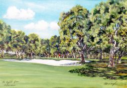 Bill Waugh (contemporary) THE EIGHTH GREEN, VALDERRAMA signed & titled, watercolour, 23 by 32cm.,