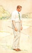 A portrait of Percy Alliss at the Coronation Foursomes, Moor Park, 1937, signed “Ken”, pencil &