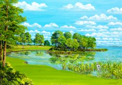 Bill Waugh (contemporary) LAKE HOLE signed & titled, additionally signed by the golf course