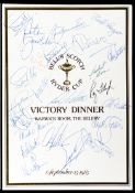 A signed 1985 Ryder Cup Dinner menu, held at the Warwick Room, The Belfry, 15th September 1985,