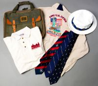 Golf clothing & merchandise, in unused condition, baseball & sun hats, neck ties, carriers, wet &