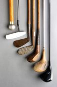 A group of eight golf clubs, i) a deep grooved iron circa 1925 ii) Walter Hagen spoon with patent
