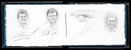 A 1997 Ryder Cup autograph book containing signed hand-drawn portraits by Bill Waugh, signed in