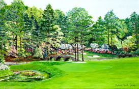 Bill Waugh (contemporary) THE 11th GREEN, WHITE DOGWOOD, AUGUSTA NATIONAL GOLF CLUB signed,