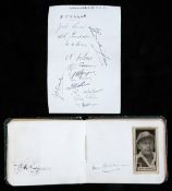 Two 1930s cricket autograph books, the first with mostly pasted cut-out signatures, subjects