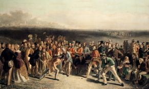 A modern limited edition print on canvas after Charles Lees` celebrated 1847 painting `The Golfers`,