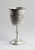 An early `Longport Harriers Cup" pewter goblet athletics trophy for the years 1898-1901, the bow