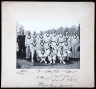 A signed photograph of the 1938 Australians, signed in ink to the lower mount by W H Jeanes (