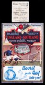 A programme and ticket stub for the England v Scotland match at Wembley 9th April 1932