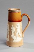 A silver-mounted Doulton Lambeth stoneware jug with golf decoration, the silver rim hallmarked