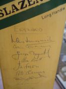 A cricket bat signed by the England and Rest of the World teams in 1970, signatures in pen to the