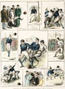 A group of six framed Victorian football prints, comprising: i) `Sketches at the [first]