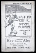 Bradford City v Manchester City programme 15th March 1913