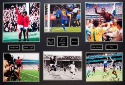A framed display titled "Legends of the Beautiful Game" with a stunning selection of large