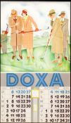 A 1931 calendar illustration for the Swiss watches brand Doxa featuring a foursome of golfers,