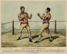 A collection of twelve 19th century boxing prints, four coloured prints, Randall v Belasco, Dutch