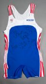A John Regis signed Team GB 1996 Atlanta Olympic Games sprint suit, signed in black marker pen