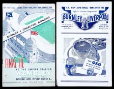 Burnley 1947 F.A. Cup final and semi-final programmes, the final v Charlton Athletic at Wembley, and