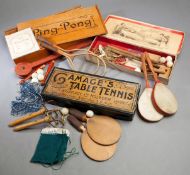 Three boxed table tennis sets, i) GAMAGE`S TABLE TENNIS, retailed by A.W. Gamage of London, with a