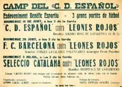 Two vintage Spanish football match advertisement posters for Espanol, both undated in terms of the