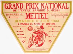 1932 Grand Prix National de l`Entre Sambre et Meuse, Mettet 5 June poster, a rare original example