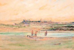 Harry G. Shields (1859-1935) ON THE GREEN, ST ANDREWS signed & dated 1934, watercolour, 24 by 35.