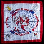 A French silk ladies scarf commemorating the 1970 Rugby League World Cup, titled COUPE DU MONDE DE