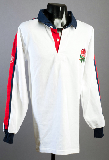 A Graham Rowntree white England international rugby union unnumbered replacement shirt, long-