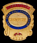 Ernest Cawsey`s (Kings Norton GC) competitor`s badge for the 1937 Open Championship at Carnoustie,